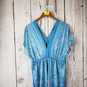 Just Love Womens A Line Dress Size Large  V Neck Paisley Short Sleeve Blue